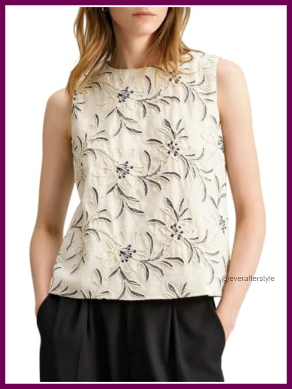 Women's Floral Embroidered Tank Top Sleeveless Keyhole Back Textured Blouse